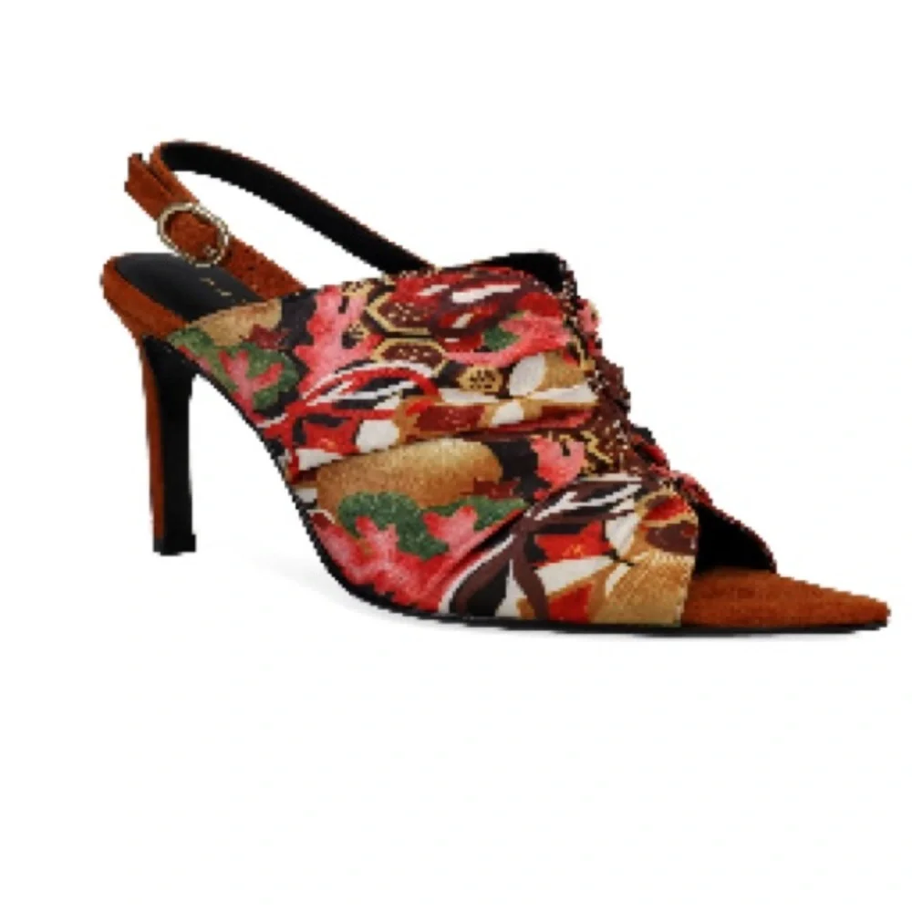 New! Natori Vibrant Patterned Slingback Satin & Leather Heels Various Sizes - Picture 4 of 13